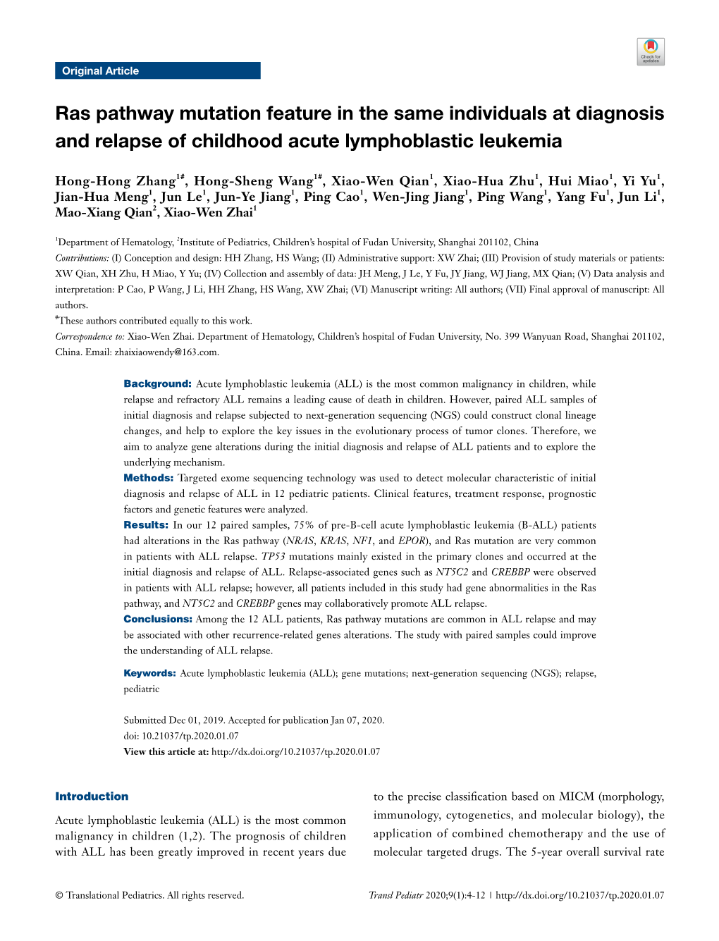 Ras Pathway Mutation Feature in the Same Individuals at Diagnosis and ...