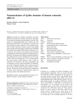 Nanomechanics of Ig-Like Domains of Human Contactin (BIG-2)