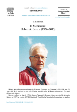 Hubert A. Berens (1936–2015)