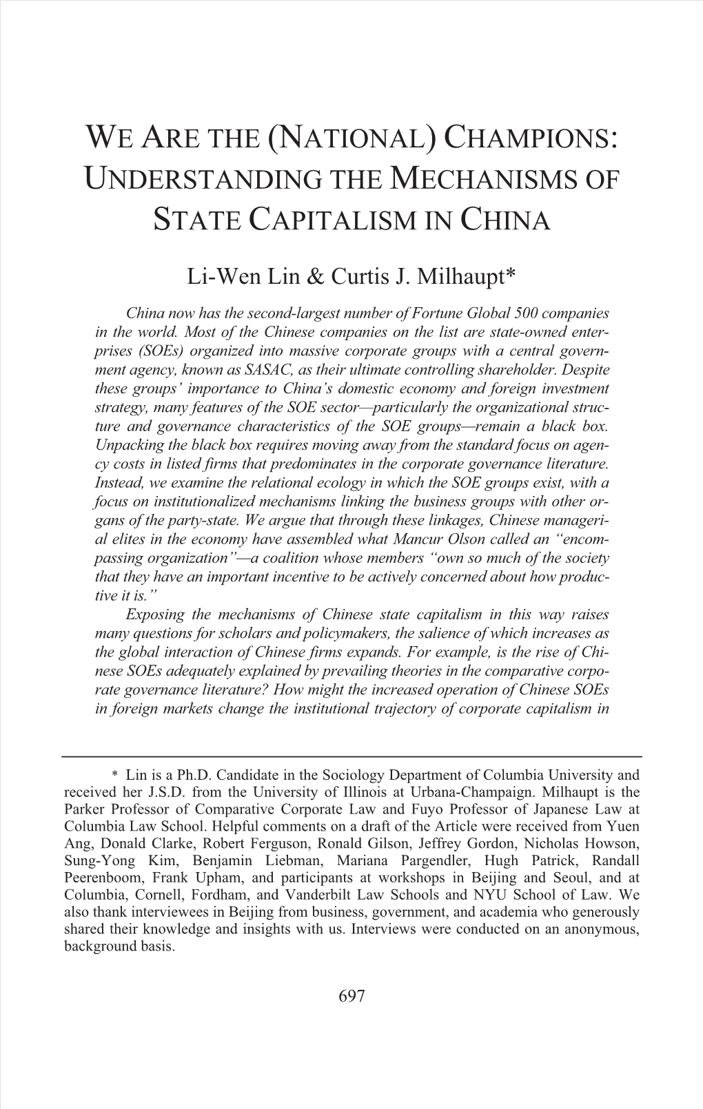 (National) Champions: Understanding the Mechanisms of State Capitalism