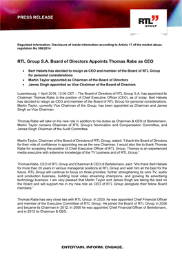 RTL Group Press Release