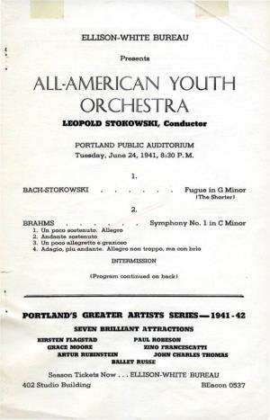 ALL-AMERICAN YOUTH ORCHESTRA LEOPOLD STOKOWSKI, Conductor