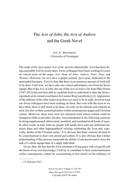 The Acts of John, the Acts of Andrew and the Greek Novel