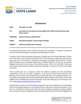 Committee for the Review and Oversight of the TRPA and the Marlette Lake Water System