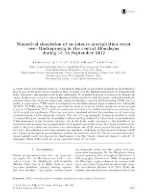 Numerical Simulation of an Intense Precipitation Event Over Rudraprayag in the Central Himalayas During 13–14 September 2012