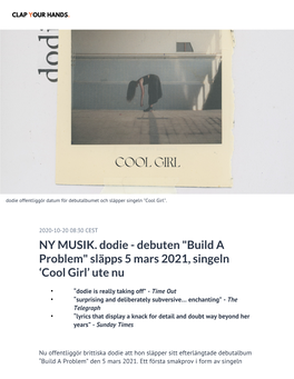 Build a Problem" Släpps 5 Mars 2021, Singeln ‘Cool Girl’ Ute Nu