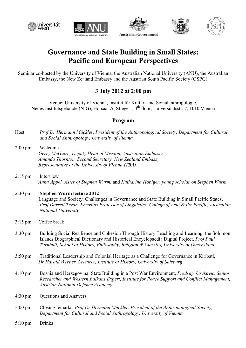 Governance and State Building in Small States: Pacific and European Perspectives