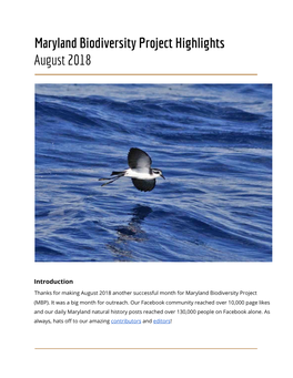 Maryland Biodiversity Project Highlights August 2018