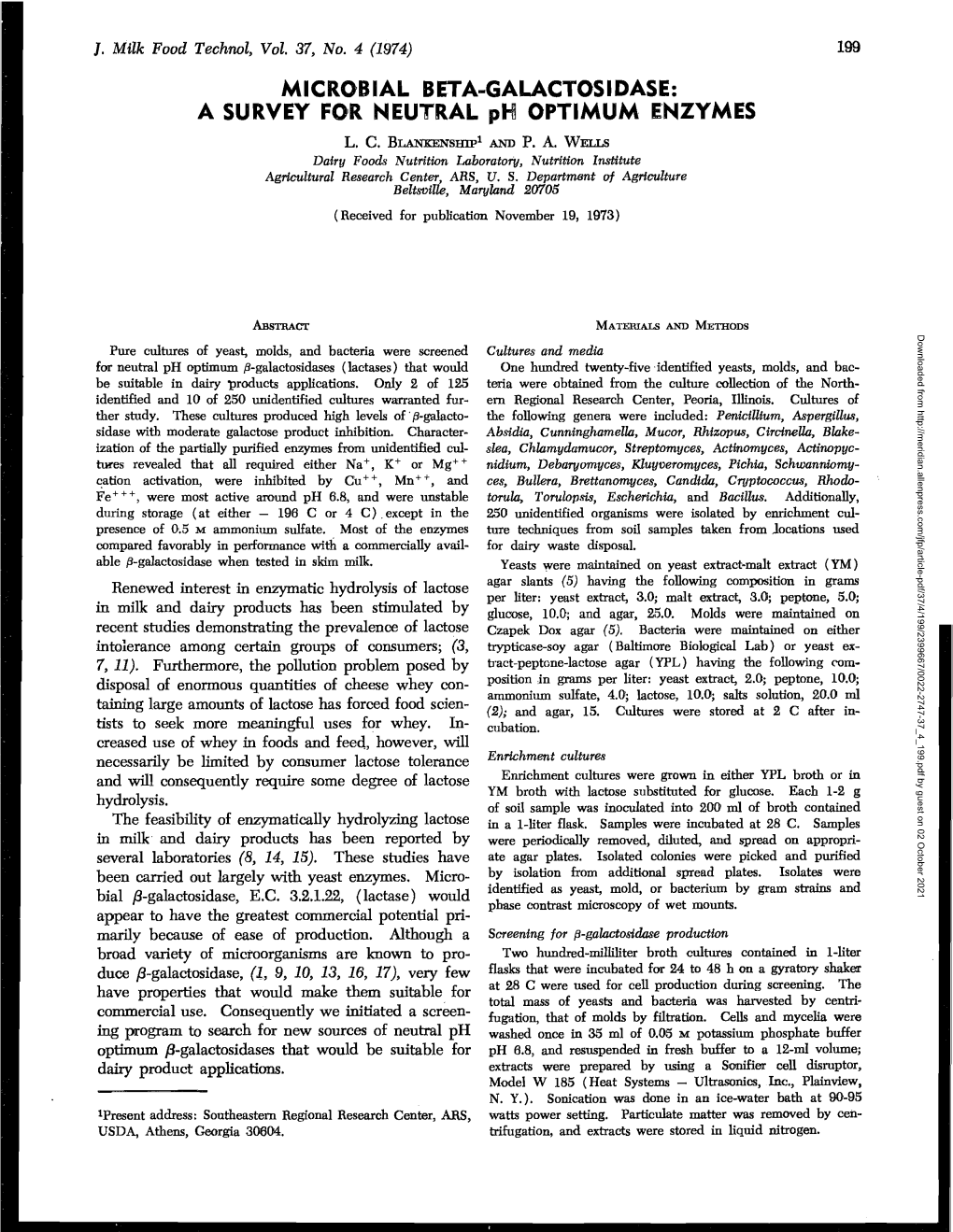 MICROBIAL BETA-GALACTOSIDASE: a SURVEY for NEUTRAL Ph OPTIMUM ENZYMES