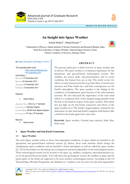 An Insight Into Space Weather Ashish Mishra1*, Mukul Kumar1,2* 1 Department of Physics, Indian Institute of Science Education and Research Bhopal, India