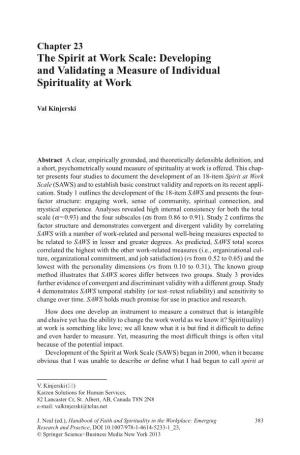 The Spirit at Work Scale: Developing and Validating a Measure of Individual Spirituality at Work