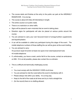 Duathlon Cycle Course Risk Assessment