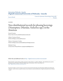 New Distributional Records for Pleasing Lacewings (Neuroptera: Dilaridae, Nallachius Spp.) in the Americas David E