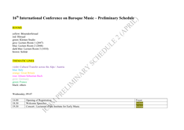 16Th International Conference on Baroque Music – Preliminary Schedule