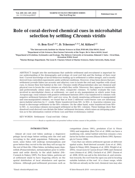 Role of Coral-Derived Chemical Cues in Microhabitat Selection by Settling Chromis Viridis