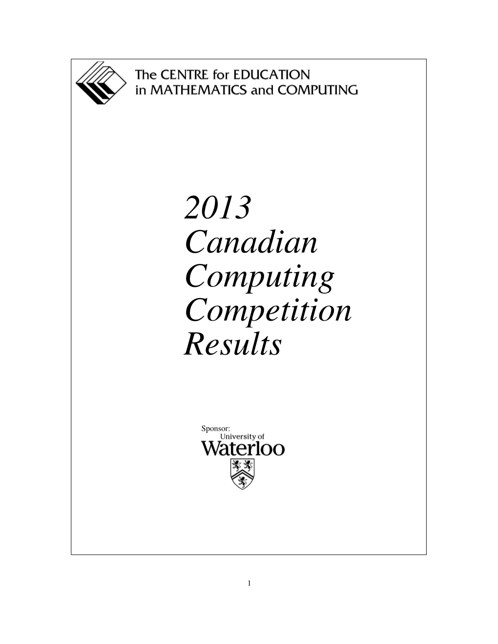 2013 Canadian Computing Competition Results