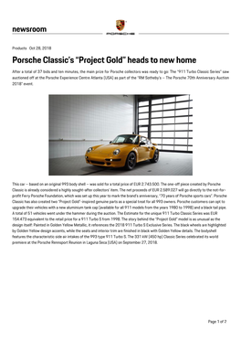 Porsche Classic's “Project Gold” Heads to New Home