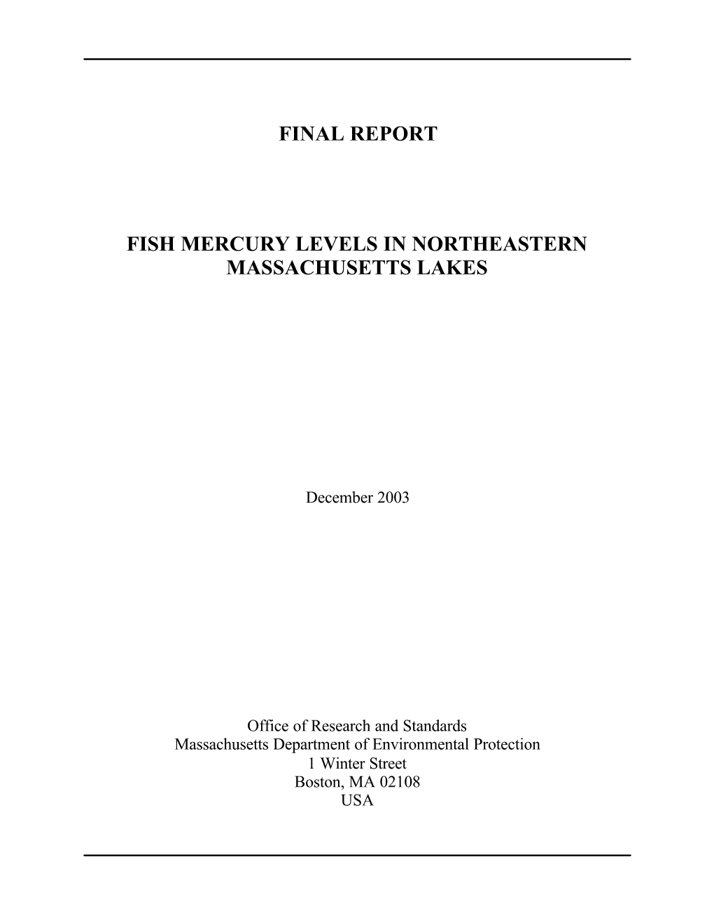 Fish Mercury Levels in Northeastern Massachusetts Lakes