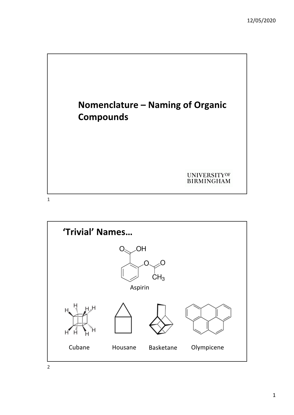 Nomenclature – Naming of Organic Compounds