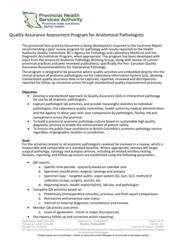 Quality Assurance Program for Anatomical Pathologists Printed Copies Are Uncontrolled