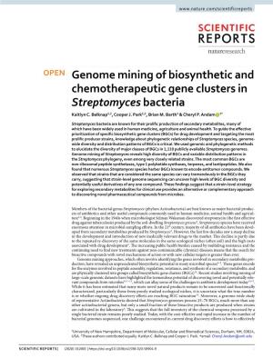 Genome Mining of Biosynthetic and Chemotherapeutic Gene Clusters in Streptomyces Bacteria Kaitlyn C
