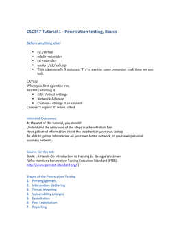 CSC347 Tutorial 1 -‐ Penetration Testing, Basics