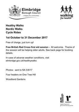 Healthy Walks Nordic Walks Cycle Rides 1St October to 31 December 2017