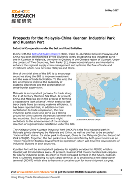 Prospects for the Malaysia-China Kuantan Industrial Park and Kuantan Port