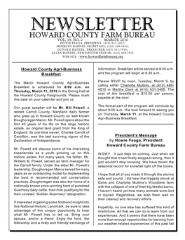 Newsletter Howard County Farm Bureau Vol
