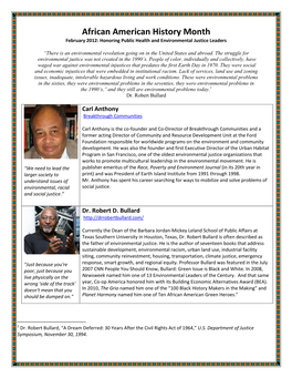 African American History Month February 2012: Honoring Public Health and Environmental Justice Leaders