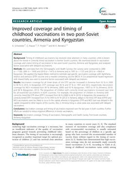 Improved Coverage and Timing of Childhood Vaccinations in Two Post-Soviet Countries, Armenia and Kyrgyzstan A