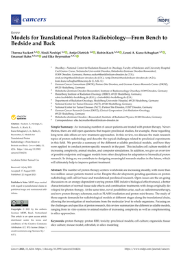 Models for Translational Proton Radiobiology—From Bench to Bedside and Back