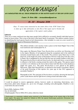 Budawangia* an E-Newsletter for All Those Interested in the Native Plants of the Nsw South Coast