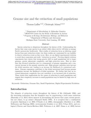 Genome Size and the Extinction of Small Populations