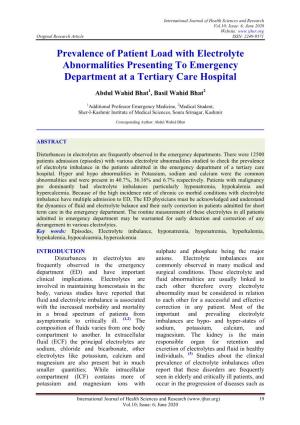 Prevalence of Patient Load with Electrolyte Abnormalities Presenting to Emergency Department at a Tertiary Care Hospital