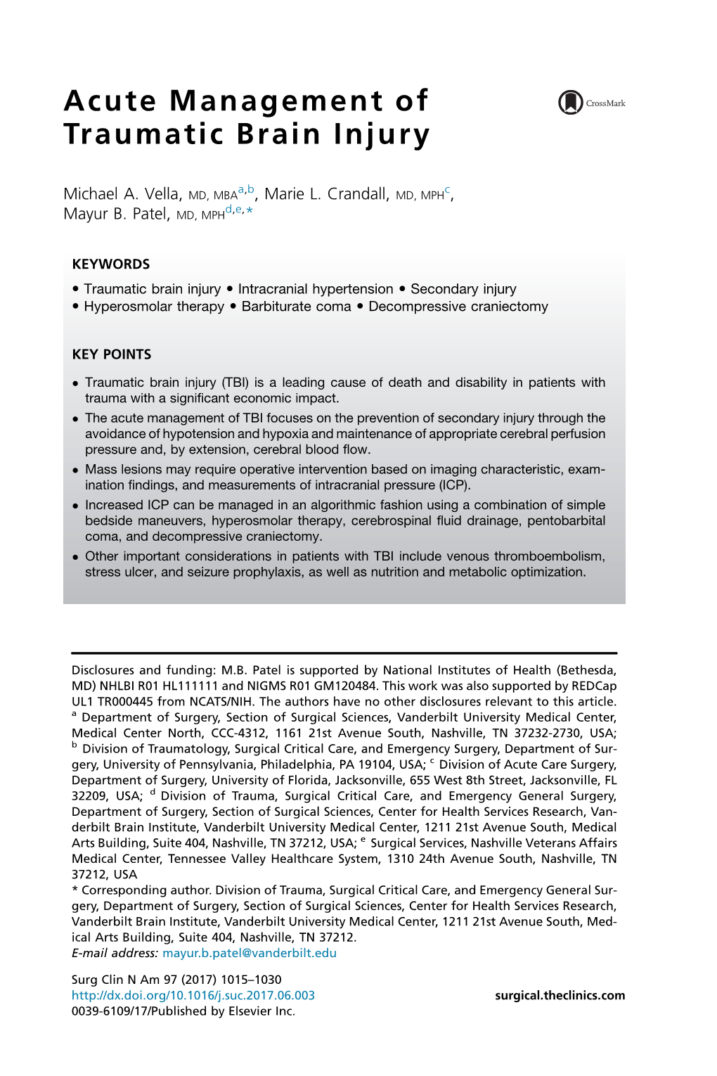 Acute Management of Traumatic Brain Injury