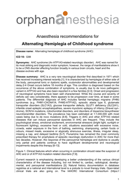 Alternating Hemiplegia of Childhood Syndrome