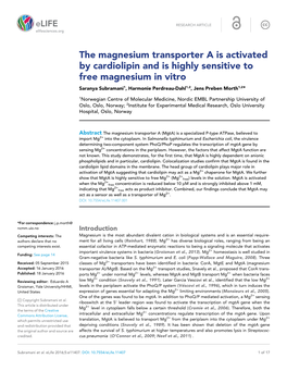 The Magnesium Transporter a Is Activated by Cardiolipin And