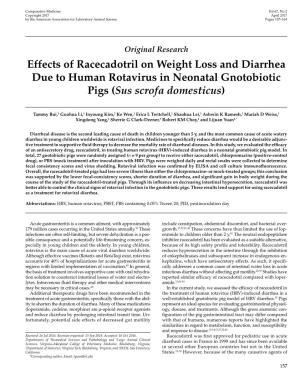 Effects of Racecadotril on Weight Loss and Diarrhea Due to Human Rotavirus in Neonatal Gnotobiotic Pigs (Sus Scrofa Domesticus)