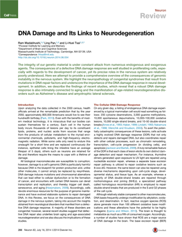 DNA Damage and Its Links to Neurodegeneration