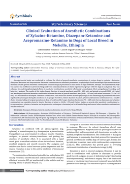 Clinical Evaluation of Anesthetic Combinations of Xylazine-Ketamine