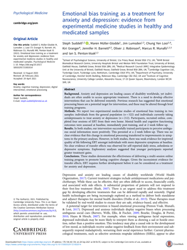 Emotional Bias Training As a Treatment for Anxiety and Depression