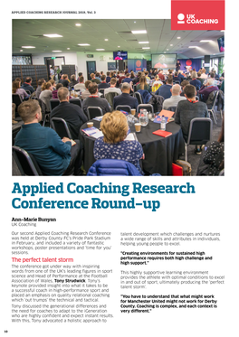 Applied Coaching Research Conference Round-Up Ann-Marie Bunyan UK Coaching