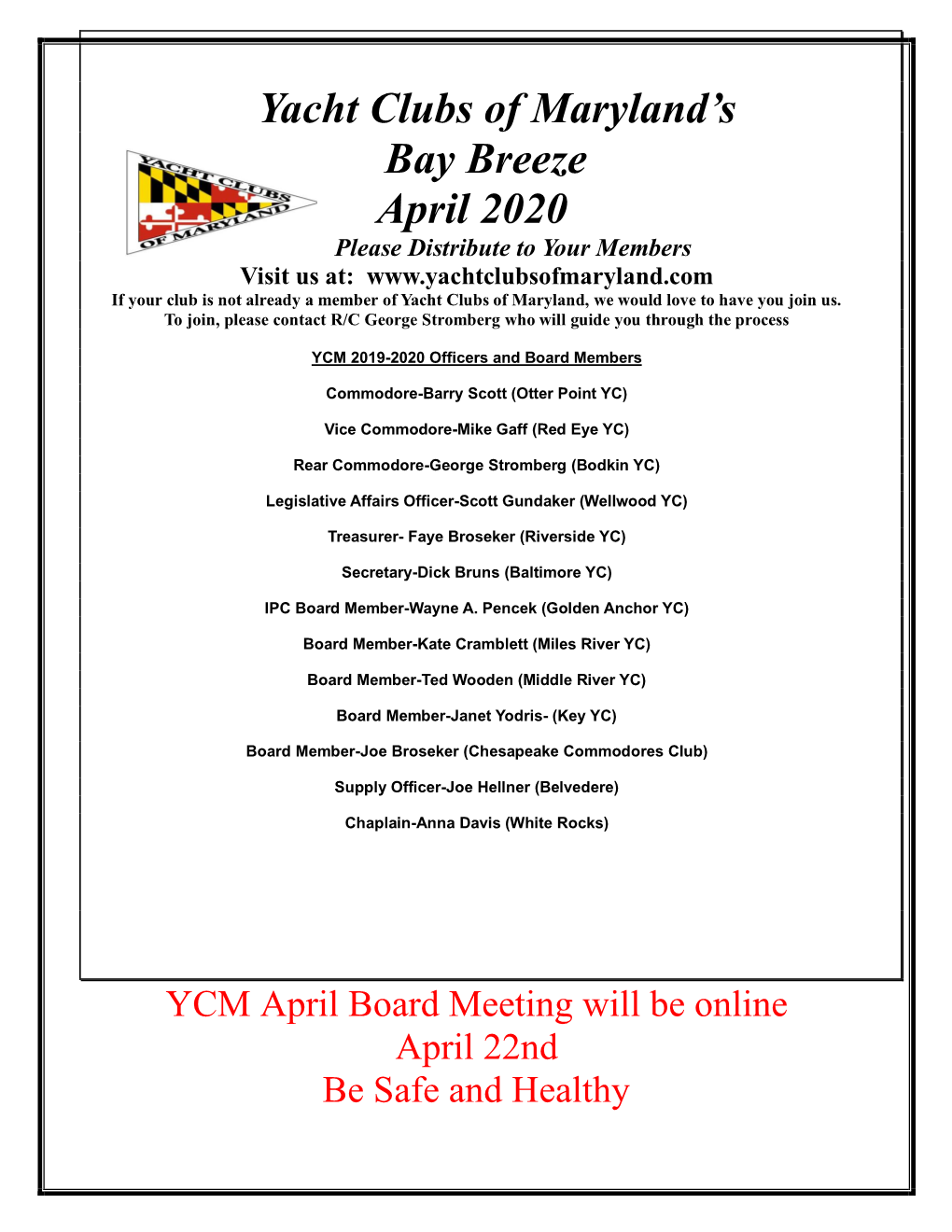 Yacht Clubs of Maryland's Bay Breeze April 2020