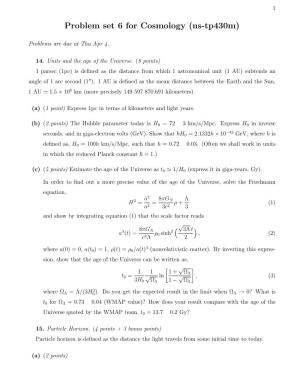 Problem Set 6 for Cosmology (Ns-Tp430m)