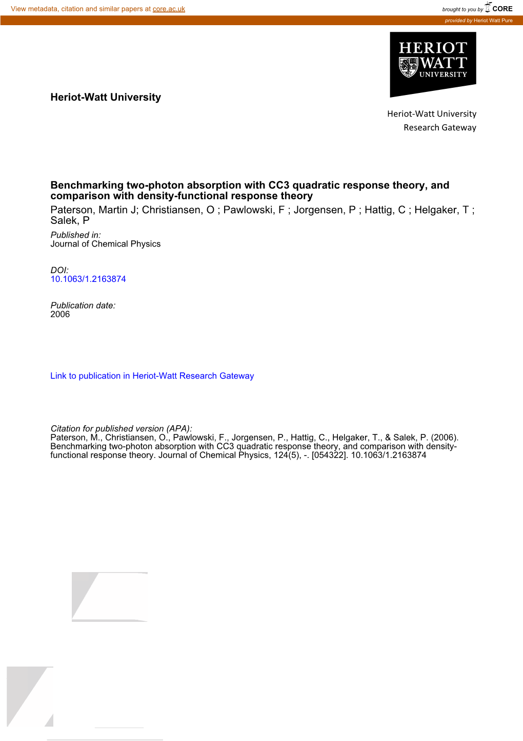 Heriot-Watt University Benchmarking Two-Photon Absorption with CC3