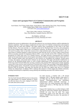 Lunar and Lagrangian Point L1/L2 Cubesat Communication and Navigation Considerations