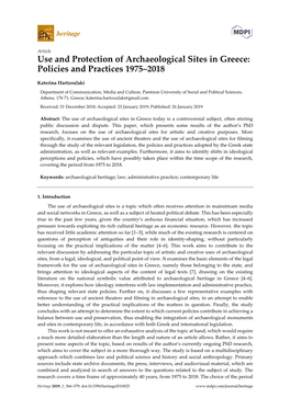 Use and Protection of Archaeological Sites in Greece: Policies and Practices 1975–2018