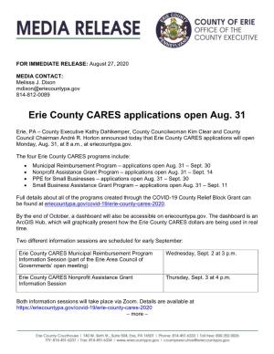 Erie County CARES Applications Open Aug. 31