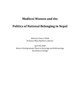 Madhesi Women and the Politics of National Belonging in Nepal